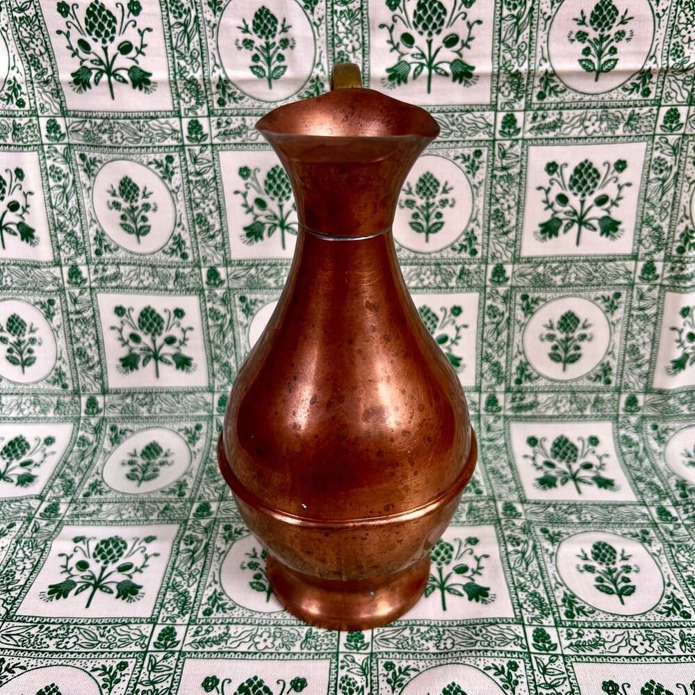 Vintage 50s Copper Pitcher Jug Brass Handle Rustic Country Decor - Picture 9 of 10